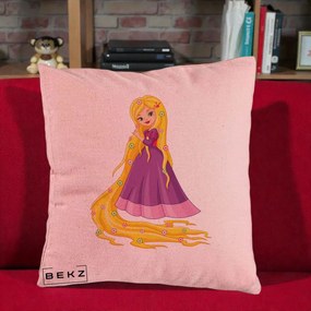 Perna Personalizata Rapunzel Par Lung Floral, 40x40 cm, Roz, Husa Detasabila, Perna Inclusa, BEKZ®