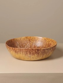 Bol pentru salată din ceramică, muștar și maro, formă organică, scurgeri maro pe margine, finisaj glazurat, 7,2 x 30 cm, „Intense”