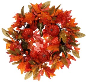Coroană mare de toamnă din frunze artificialecolorate, diametru 58 cm