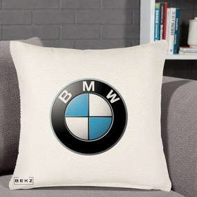 Perna Personalizata cu emblema BMW, 40x40 cm, Crem Reliefat, Husa Detasabila, Perna Inclusa, BEKZ®