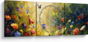 Tablou - Pajiște cu flori de primăvară, pictură (cu ceas) (90x30 cm)