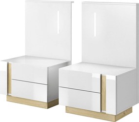 Set 2 noptiere CITY, alb/stejar, PAL laminat, 60x46x105 cm