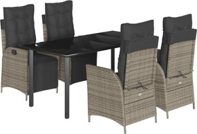vidaXL Set mobilier de grădină cu perne, 5 piese, gri, poliratan