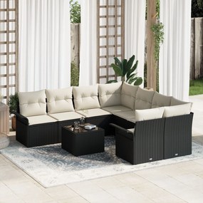 vidaXL Set de canapele pentru grădină 9 pcs Negru Rattan poli