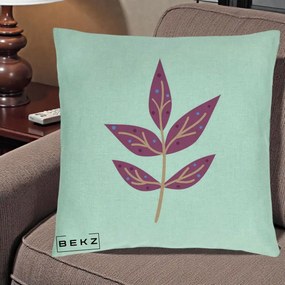 Perna Decorativa Ramura Botanica Mov, 40x40 cm, Verde Menta, Husa Detasabila, Perna Inclusa, BEKZ®