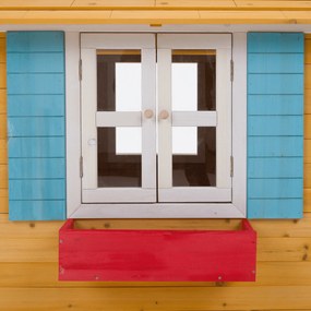 Căsuţă de grădină din lemn pentru copii natural / alb / albastru / roşu, AVILO
