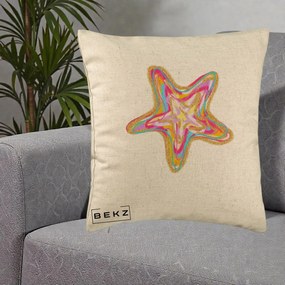 Perna Decorativa Stea de Mare Colorata Psiheledic, 40x40 cm, Bej, Husa Detasabila, Perna Inclusa, BEKZ®