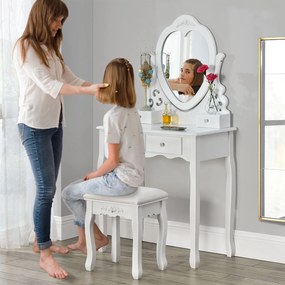 Masã de toaletã „Julia” cu oglindã în formã de inimã si scaun, albã