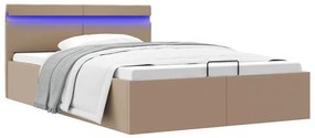 vidaXL Cadru pat hidraulic ladă LED cappuccino 140 x 200 cm piele eco