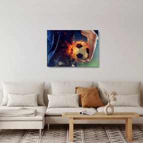 Tablou pe sticlă - Minge de fotbal în flăcări (70x50 cm)