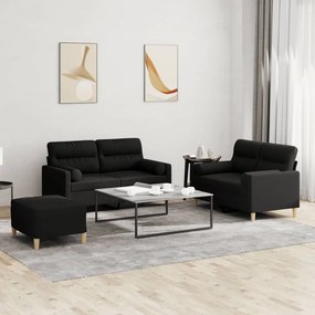vidaXL Set de canapele cu perne, 3 piese, negru, textil