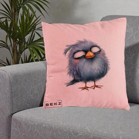 Perna Decorativa Pui Pufos Albastru Adormit, 40x40 cm, Roz, Husa Detasabila, Perna Inclusa, BEKZ®