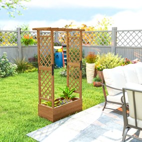 Outsunny Jardinieră înaltă cu spalier și acoperiș, pentru flori, fructe, legume, ierburi, 110 x 44 x 181 cm, lemn, Portocaliu | Aosom Romania