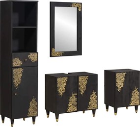 vidaXL Set dulap baie cu sertar cu ușă 4 pcs Negru Lemn de mango solid