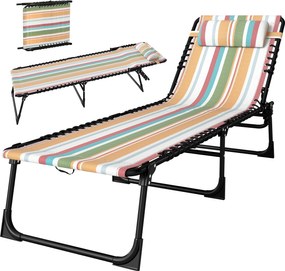 Outsunny Șezlong, Șezlong de grădină pliabil, Șezlong pliabil, Spătar în 4 trepte, Oțel, Material plasă, 189 x 58 x 30 cm, Multicolor | Aosom Romania
