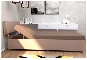 Pat tapițat DALLAS 108 x 205 cm, reglabil, cu spațiu de depozitare, maro/maro închis