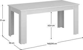 Masă dining extensibilă, albă, 160-210x90 cm, ERODIN
