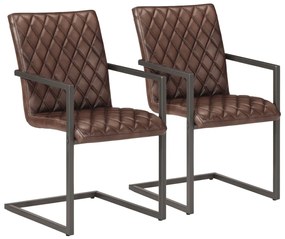 vidaXL Scaune de bucătărie cantilever, 2 buc., maro, piele naturală
