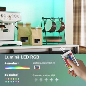 HOMCOM Servantă de Bucătărie Rustică 180 cm, Dulap cu Priză de Alimentare, Lumini LED, Suport pentru Sticle, Suprafață pentru Cuptor cu Microunde, Rafturi Deschise, Uși Glisante, Orificiu pentru Cabluri, Alb | Aosom Romania