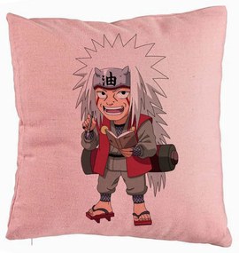 Perna Decorativa cu Naruto Jiraiya, 40x40 cm, Roz, Husa Detasabila, Burduf