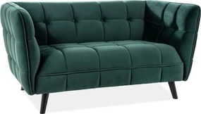 Canapea CASTELLO 2, verde - Bluvel 78, stofa catifelata/lemn, 145x85x7