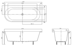 Cada freestanding Kreiner Andrea 175x75 cm finisaj alb dreapta lipita de perete BTW