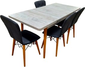 Set masa extensibila cu 4 scaune tapitate Homs cristal alb-negru 110 x 70 cm