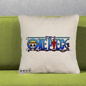 Perna Personalizata One Piece Clasic Albastru, 40x40 cm, Bej Canapea, Husa Detasabila, Perna Inclusa, BEKZ®