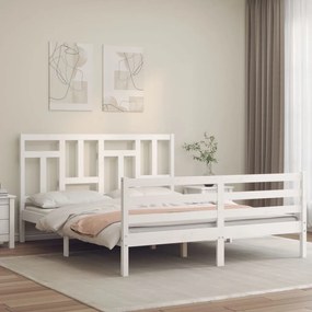 3194967 vidaXL Cadru de pat cu tăblie, alb, king size, lemn masiv