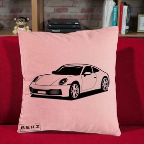 Perna Personalizata Porsche 911 Silueta, 40x40 cm, Roz, Husa Detasabila, Perna Inclusa, BEKZ®