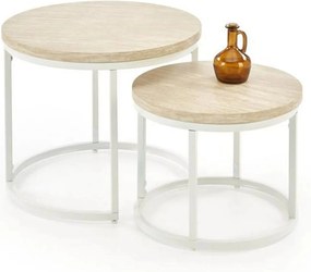 Set 2 masute cafea OREO, piatra travertin/alb