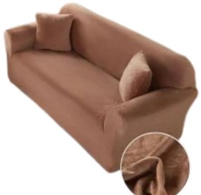 Husa elastica din catifea, canapea 2 locuri, cu brate, maro, HCCJ2-06