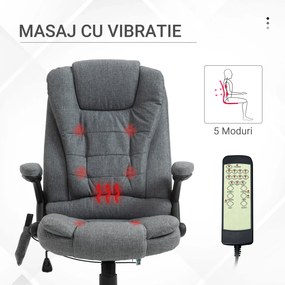 Scaun birou cu masaj, Sase Zone de Masaj Gri, pivotant 360°,Sarcina120 kg,Vinsetto | Aosom Romania