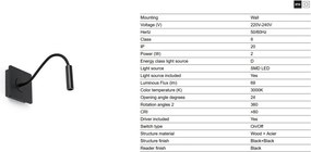 Aplica minimalista cu reader LED directionabil MOOD negru