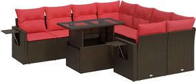 vidaXL Set canapele grădină cu perne 9 piese maro poliratan/lemn acacia