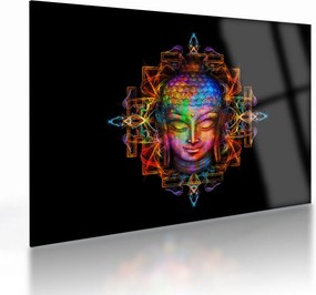 Tablou pe sticlă - Bustul lui Buddha în culori neon (70x50 cm)
