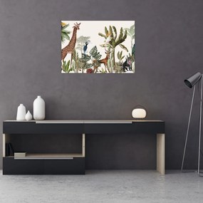 Tablou pe sticlă - Jungla plină de animale (70x50 cm)
