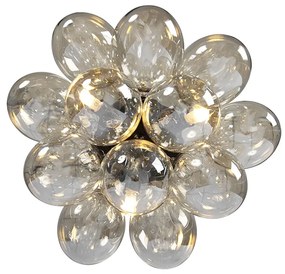 Plafoniera de design neagră cu sticlă chihlimbar 3 lumini - Uvas