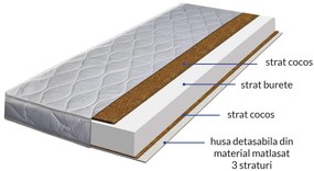 Saltea patut multistrat cocos Kidizi LUX 120x60x12 cm, husa detasabila si lavabila, 0-3 ani