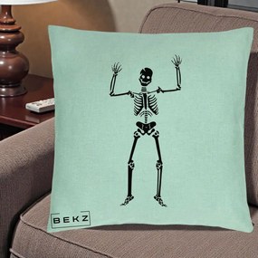 Perna Decorativa Halloween Schelet Dansator, 40x40 cm, Verde Menta, Husa Detasabila, Perna Inclusa, BEKZ®