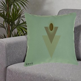 Perna Decorativa Boho Sun cu Triunghiuri Bej si Oval Solar, 40x40 cm, Verde, Husa Detasabila, Perna Inclusa, BEKZ®