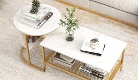 MCAU19 - Set 2 masute de cafea 80 cm si 52 cm, mese pentru living - Alb - Negru / Auriu