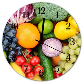 Ceas de perete din sticla rotund Fructe Legume Fructe Alimente și băuturi Multi-colorat