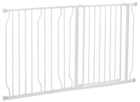 Poarta de Siguranta PawHut pentru Caini din Otel si ABS, Portita pentru Caini Extensibila 75-145cm pentru Scari si Usi, Alb | Aosom Romania