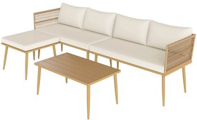 Outsunny Salon de grădină exterior din rășină impletită 5 locuri modular 2 canapele, pouf și masă de cafea, perne incluse, crem | Aosom Romania