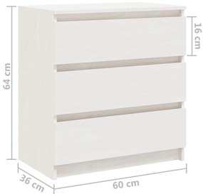 Noptiera, alb, 60x36x64 cm, lemn masiv de pin 1, Alb