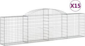 vidaXL Coșuri gabion arcuite 15 buc, 300x30x80/100 cm, fier galvanizat