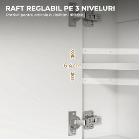 HOMCOM Dulap de Baie de Perete cu Oglindă, Dulap cu Raft Reglabil și Raft Deschis, 60x16x60 cm, Alb | Aosom Romania