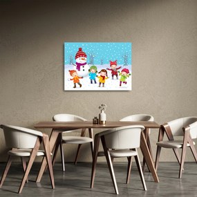 Tablou pe sticlă - Bucurii de iarnă pentru copii (70x50 cm)