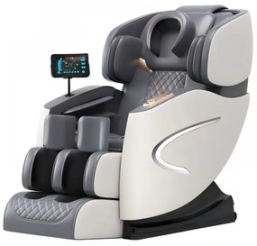 Fotoliu de masaj AULUS, Incalzire, Tableta touch screen, AI Voice, Controler rapid cotiera, Zero Gravity, Moduri Automate, Suport Picioare extensibil, Piele Ecologica Premium, Gri